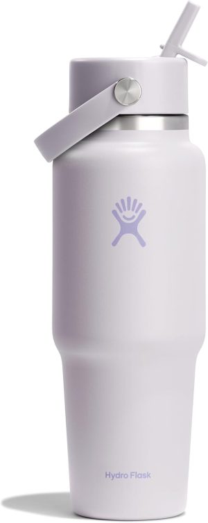 Hydro Flask Travel Water Bottle - Insulated Stainless Steel - Wide Straw Lid. Non Spill. Leakproof in 32 Oz Cloud Pink