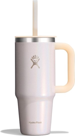 Hydro Flask Travel Tumbler with Handle. Lid and Straw - Insulated Stainless Steel in 24 Oz Glimmer Cream