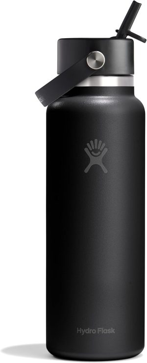 Hydro Flask Water Bottle - Insulated Stainless Steel - Wide Straw Lid. Non Spill. Leakproof in 40 Oz Tonal Black
