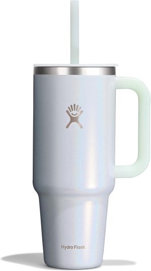 Hydro Flask Travel Tumbler with Handle. Lid and Straw - Insulated Stainless Steel in 40 Oz Glimmer Blue