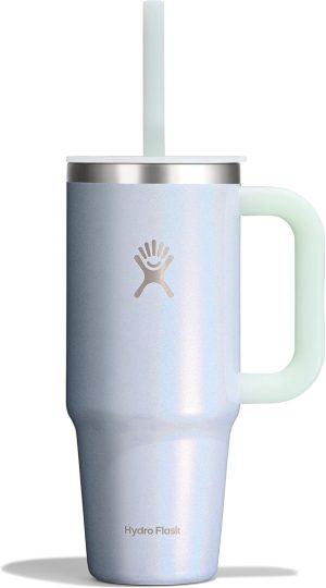Hydro Flask Travel Tumbler with Handle. Lid and Straw - Insulated Stainless Steel in 24 Oz Glimmer Blue