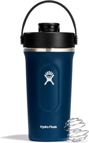 Hydro Flask Shaker Bottle ?C Insulated Stainless Steel Gym Bottle for Pre Workout & Protein 24 Oz Capri Blue