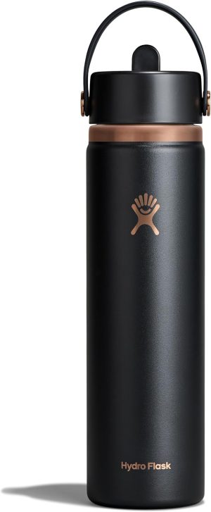 Hydro Flask Water Bottle - Insulated Stainless Steel - Wide Straw Lid. Non Spill. Leakproof in 24 Oz Black Arc