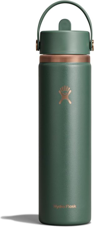 Hydro Flask Water Bottle - Insulated Stainless Steel - Wide Straw Lid. Non Spill. Leakproof in 24 Oz Forest Green Arc