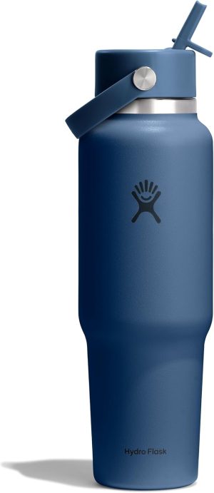 Hydro Flask Travel Water Bottle - Insulated Stainless Steel - Wide Straw Lid. Non Spill. Leakproof in 40 Oz Harbor Blue