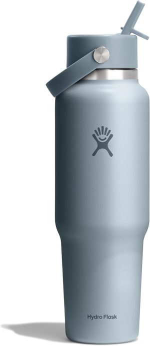 Hydro Flask Travel Water Bottle - Insulated Stainless Steel - Wide Straw Lid. Non Spill. Leakproof in 40 Oz Shale Gray